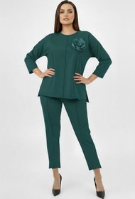 Resim Kadın Büyük Beden Truvakar Kol Çiçek Detaylı İki İplik Eşofman Takımı 8224-26 - 5XL / Mürdüm 