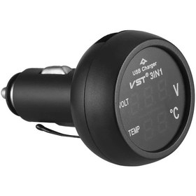 Resim Oto Çakmaklık Usb Şarj Soketi Voltmetre Termometre 12/24V Mavi (514252652) 