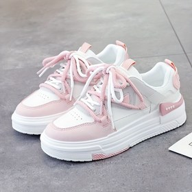 Resim Kadınlar İçin Hafif Kaykay Ayakkabıları - Pastel Pembe & Beyaz, Kaymaz TPU Taban, Yastıklı Tabanlık - Spor Salonu, Günlük Kullanım ve Resmi Etkinlikler İçin Sneakerler - Tüm Gün Konforlu, Kolay Temizlenebilir Sentetik Deri Üst, Trendy Kumaş Astarlı 