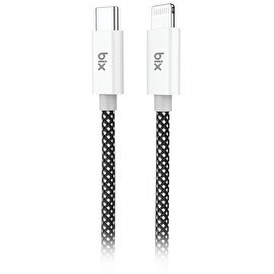 Resim Bix T3CL Type-C to Lightning iPhone 27W Örgülü Hızlı Şarj ve Data Kablosu 1 M Siyah 