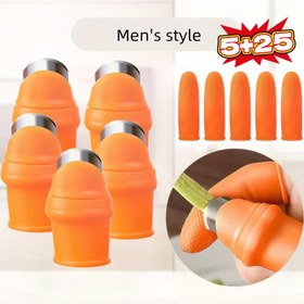 Resim 30 adet Silikon Başparmak Bıçağı Seti Bahçecilik için - 5 Ergonomik Turuncu Başparmak Bıçağı ile 25 Parmak Kılıfı içerir, Bitki Budama Araçları için İdeal | Ergonomik Başparmak Bıçakları|Esnek Başparmak Bıçağı 