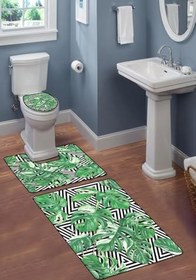 Resim Modern Desenli Dijital Baskı 3’lü Banyo Paspas Takımı Yıkanabilir Kaymaz Tabanlı Klozet Takımı KLZ0051 