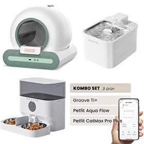 Resim Groove Ti+ Otomatik Kedi Tuvaleti Yeşil - Petfit Aqua Flow Akıllı Su Pınarı Çeşmesi - Petfit CatMax Pro Plus Otomatik Mama Kabı 