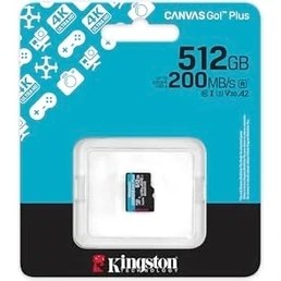 Resim Kingston Canvas Go Plus Microsdxc Hafıza Kartı Gen4 200 Mb/sn A2 U3 V30 512 GB Tek Paket, ADP-SDCG4/512GBSP Olmadan 