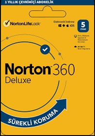 Resim Norton 360 Deluxe 5 Kullanıcı 1 Yıl (Elektronik Lisans) Norton