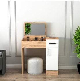 Resim Arnetti İnci Aynalı Makyaj Masası Atlantik Çam Beyaz 