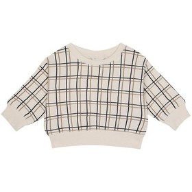 Resim Antebies Organik Gots Sertifikalı Bej Grid Desenli Uzun Kollu Manşetli Erkek Bebek Sweatshirt 