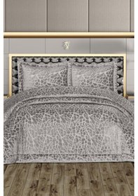 Resim Laçin Dolgulu Kadife Çift Kişilik Yatak Örtüsü Gri Gri 