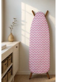 Resim Ütü Masası Kılıfı Keçeli Pembe Zikzak Desen Battal Boy Xxl Pamuklu Yanmaz Üretim Açık Pembe 