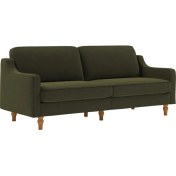 Resim Rani AJ103 Robin Üçlü Koltuk Yağ Yeşili Kadife Kumaş Modern Ahşap Vintage Ceviz Ayak 