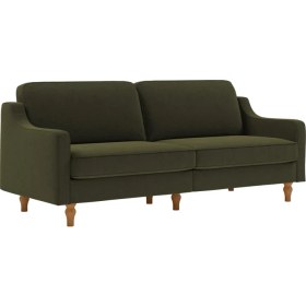 Resim Rani AJ103 Robin Üçlü Koltuk Yağ Yeşili Kadife Kumaş Modern Ahşap Vintage Ceviz Ayak 