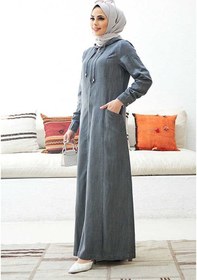 Resim Neways 6463-Kapşonlu Denim Ferace Gri 