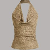 Resim Kadınların Seksi Halter Yaka Kolsuz Üst - Ruched Tasarım, Bej, Esnek Polyester Karışımı, Yaz için Mükemmel, Rahat Formal Giyim, Formal Giyim | Ruched Dokulu | Yapı, Kolsuz Üstler 