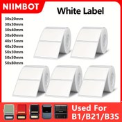 Resim 1 adet orijinal Niimbot etiket kağıdı seti, B21/B3S/B1/B203 etiket yazıcısı ile uyumlu, beyaz ve şeffaf kendinden yapışkanlı su geçirmez fiyat etiketi, termal kağıt malzeme 