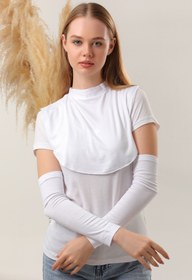 Resim Melodi Scarf Kadın Tesettür Kolluk Boyunluk Siyah Beyaz Set 4 Adet Ürün 