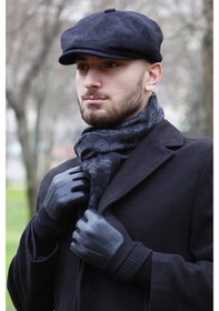 Resim Eleven Markets Kışlık 8 Parca Kaşmir Düz Renk Siyah Peaky Blinders Model Erkek Kasket London Şapka Siyah 