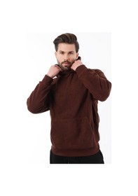Resim Madmext Acı Kahverengi Kapüşonlu Cep Detaylı Polar Erkek Sweatshirt 7093 Acı Kahverengi 
