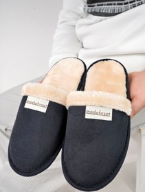 Resim Modafırsat Erkek Siyah Günlük Terlik Peluş Yıkanabilir Ev Terliği Misafir Çeyiz Damat Terliği 