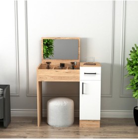 Resim Arnetti İnci Çekmceli Dolaplı Aynalı Makyaj Masası, Atlantik Çam Beyaz - Inci 