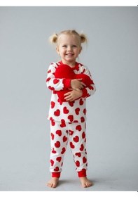 Resim Zekids Kız Bebek Pamuklu Kalp Desenli Pijama Takımı-16850 Kırmızı 