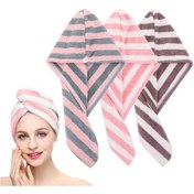 Resim Düğmeli 3'lü Saç Havlusu, Süper Emici Saç Havlusu Sargısı 