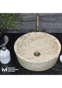 Resim Afyon Bal Mermer Silindir Çanak Lavabo 