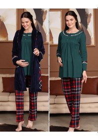 Resim Birolgaye Bone Club 5710 Kadife Hamile Lohusa 3 Lü Pijama Sabahlık Tk 