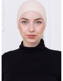 Resim Loggia Geçmeli Açık Bej Bone Önü Dikişsiz Kaymaz Lastikli Kadın Tesettür Pratik Geçme İç Bone Açıkbej 