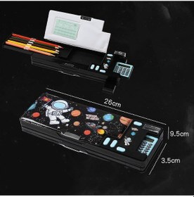 Resim Çocuklar İçin Çok Fonksiyonlu Bölmelere Sahip Açılır Kalem Kutusu Black Astronaut 