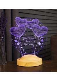 Resim Anneye Hediye, İsimli Anneler Günü Hediyesi, Anneye Doğum Günü Hediyesi Balon Kalpler Küre Kişiye Özel 3D Led Lamba 