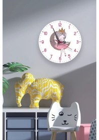 Resim Shelife Beyaz Prenses Kız Ve Ay Çocuk Odası Dijital Baskılı Sessiz Akar Duvar Saati Beyaz 