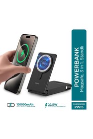 Resim Phixi Ultimate PW15 10000mAh 22.5W Kendinden Kablolu MagSafe Powerbank + Watch + Stand - Kablosuz Ş 