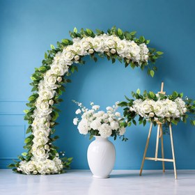 Resim 1 Adet Şık Kemer Çiçek Garlandı Beyaz & Yeşillikli - Sağlam Eğimli Tasarım ve Dayanıklı Bacaklar, Gerçekçi Açık Güller & Yapraklarla Düzenlenmiş Kalıcı Plastik Evlilik Arkası için: Nikah törenleri, Doğum günleri, Eve dekorasyonu kolay montaj, Çok yönlü kemer süslemesi masalar, duvarlar, kapılar, kafe mağazaları İçin Modern & Rustic Decor beyaz, pembe, mor, mavi, kırmızı, Bej, 1 Yeşil Çiçek Süsleme düğün büyük sahte çiçekler nikah buketi, çelenk 