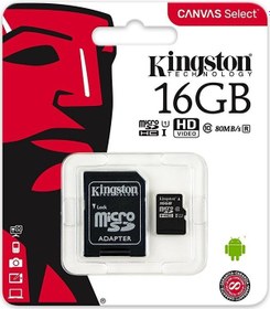 Resim Kingston SDCS/16GB 16 GB MicroSDHC Class 10 UHS-I Hafıza Kartı + Adaptör 
