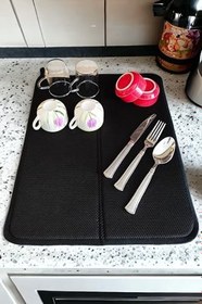 Resim Bulaşık Kurutma Matı, Bulaşık Kurutma Örtüsü, Kaymaz Taban Emici Bulaşıklık, Katlanır Bulaşık Matı (49x40cm) Siyah 