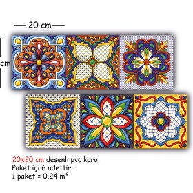 Resim Tink Kendinden Yapışkanlı Karnaval Desenli Pvc Karo 20 x 20 cm 6'lı Paket 
