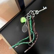 Resim Çok Fonksiyonlu Örgülü Anahtarlık Askısı - Çelik Tenis Raketi Şık - Çanta ve Sırt Çantaları için Şık DIY Aksesuar, Yeşil Yaprak Tasarımı, Tenis Tutkunları için Mükemmel, Çanta Süsü|Şık Askı|Dayanıklı Askı 