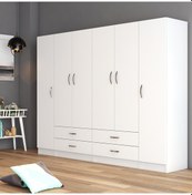 Resim tanmob 6 Kapılı Dört Çekmeceli Geniş Gardrop Beyaz- Grd0801 