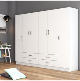 Resim tanmob 6 Kapılı Dört Çekmeceli Geniş Gardrop Beyaz- Grd0801 