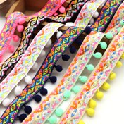 Resim 0.91 Metre Çok Renkli Polyester Ponpon Püskül Dantel Örgü Süs Şeridi - Canlı Karışık Renkler, DIY Dikiş, Kıyafet, Çanta ve Ev Dekorasyon Aksesuarları İçin Dekoratif Kurdele 