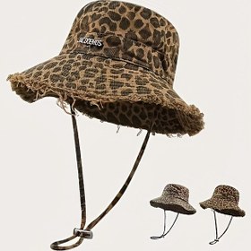 Resim Unisex Leopard Baskılı Kova Şapka Ayarlanabilir Çekmece ve Geniş Kenar - Açık Hava Aktiviteleri, Günlük Giyim, Mezuniyet için Nefes Alabilen Balıkçılık Şapkası - Dayanıklı Polyester, Sadece Elde Yıkama, Leopard Baskılı Şapka, Açık Hava Başlığı, Güvenli Uygun Başlık 