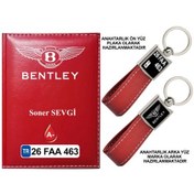 Resim Plakanıza Özel Bentley Logolu Kırmızı Ruhsat Kabı Ve Anahtarlık 