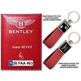 Resim Plakanıza Özel Bentley Logolu Kırmızı Ruhsat Kabı Ve Anahtarlık 