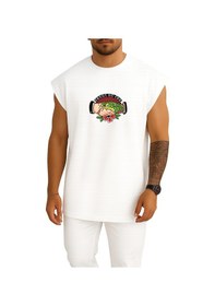 Resim Bahriyeli Collection Oversize Kimseye Güvenme Yılan Isırır Göğüs Baskılı Atlet Beyaz 
