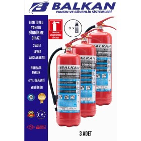 Resim BALKAN YANGIN VE GÜVENLİK SİSTEMLERİ 6 kg Ruhsata Uygun 4 Yıl Tozlu Yangın Tüpü 3 Adet (Levha-Askı) 