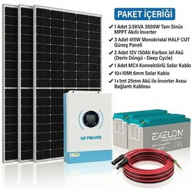 Resim Veratech Solar Enerji Bahçe Evi Paketi 3kva İnverter 1250w Güneş Paneli 300ah Jel Akü 