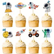 Resim 8 adet, Dış Uzay Cupcake Topperları Uzay Astronot Cupcake Picks Roket Gezegen Ay Yolculuğu Kek Süslemeleri Dış Uzay Astronot Temalı Bebek Duşu Doğum Günü Partisi Süslemeleri Malzemeleri için 