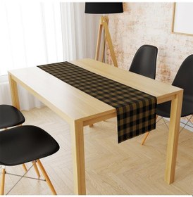 Resim Sarı-siyah Kare Runner 140x45cm İnce Keten, Uluslararası Yıkama Ve Solmama Sertifikası Çok Renkli 