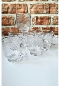 Resim Saplı Su Bardağı - Çay Bardağı - Saplı Cam Bardak- 6 Adet-220 Ml -mnl Şeffaf 