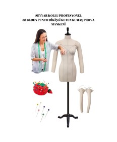 Resim Profesyonel 38 Beden Seyyar Kollu İğne Batabilen Terzi Mankeni Prova Mankeni 